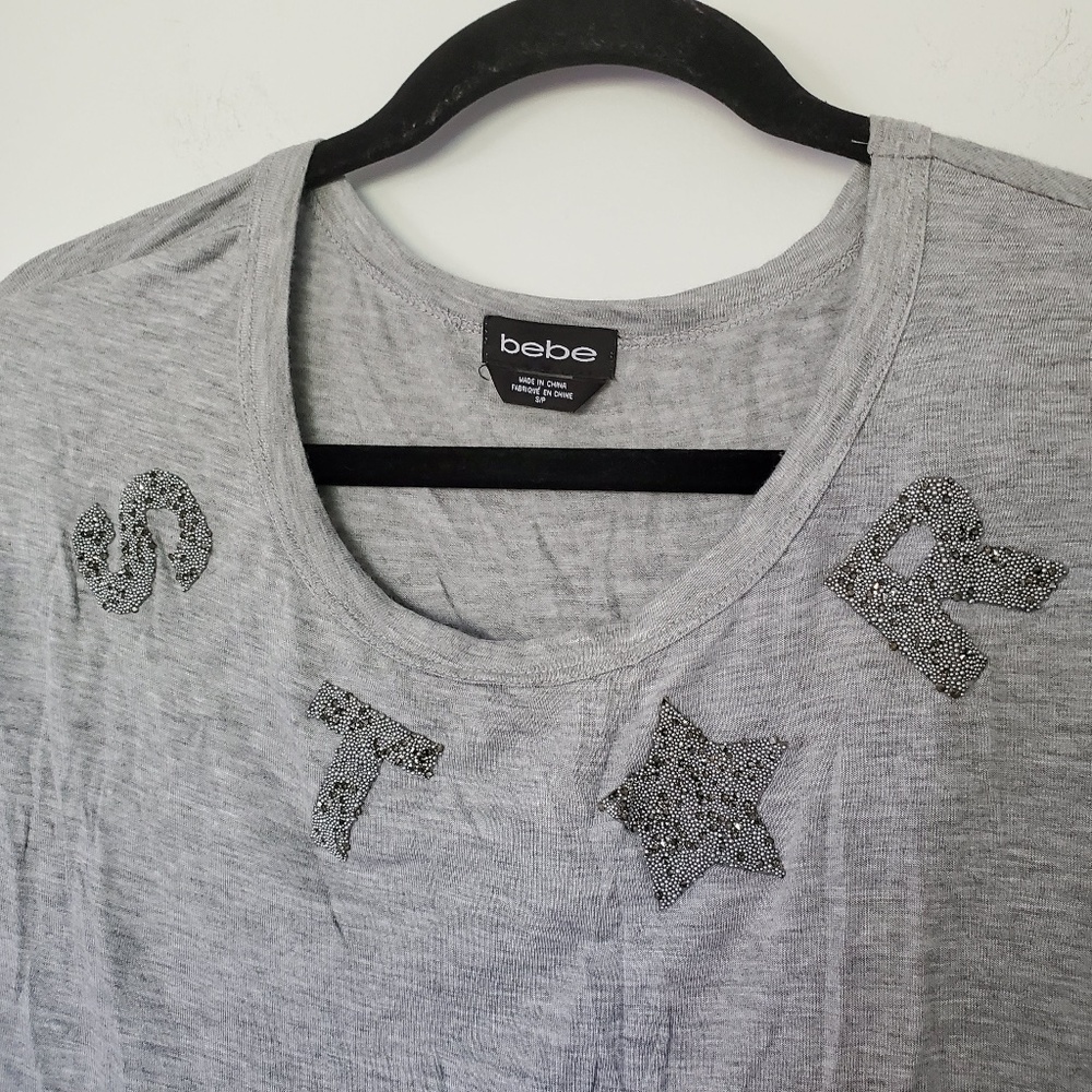 2/$20 bebe star t shirt beaded rhinestones cute - Picture 2 of 3